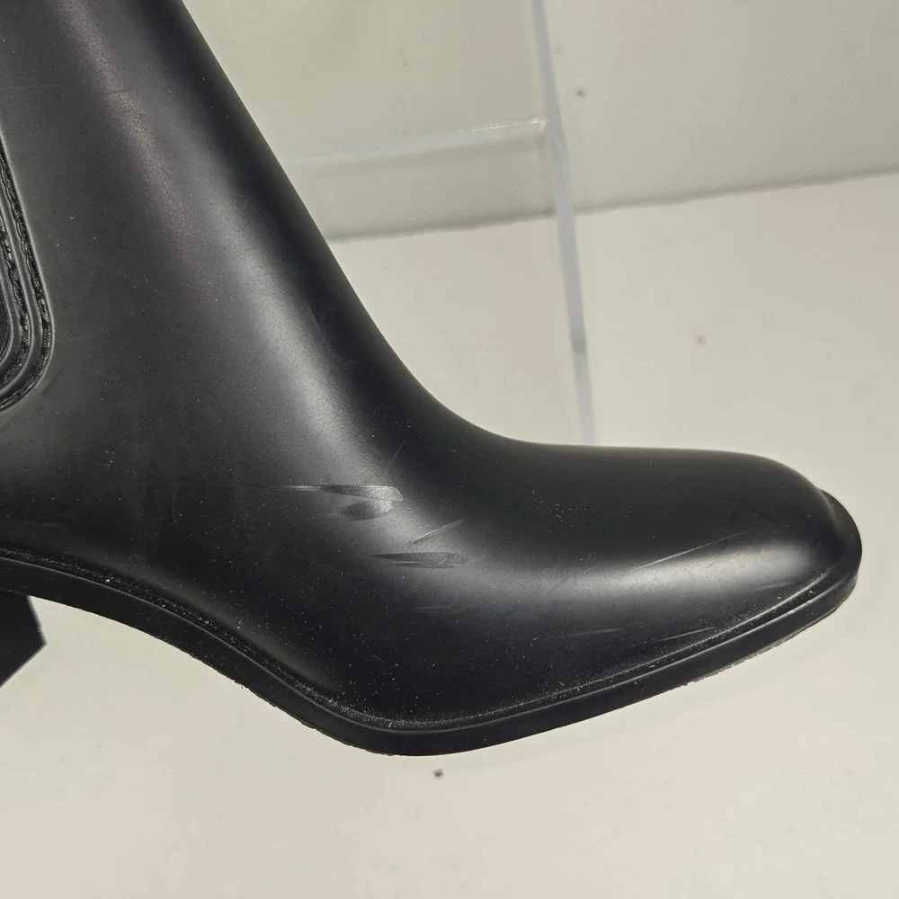 Cushionaire Womens Memory Foam Chelsea Rain Boots Black Block Heel‎ Size 10